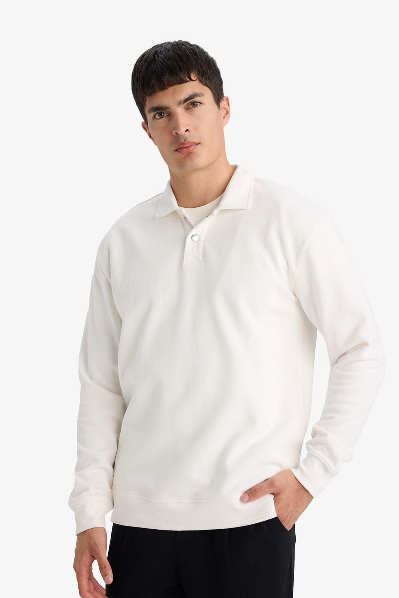 DeFacto White Man Polo Neck Sweatshirt Casual - Image 5